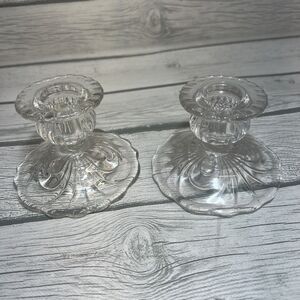 Cambridge Glass Caprice Clear Candleholder KeyHole Candle Holder Lot Of 2